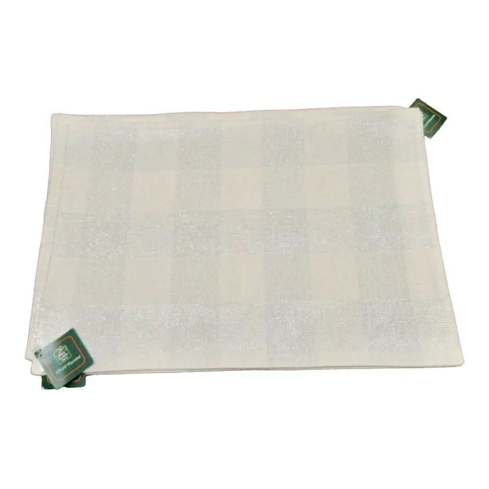 Placemats Set of 4 Ivory Silver Rectangle Plaid Table Mats Christmas House New